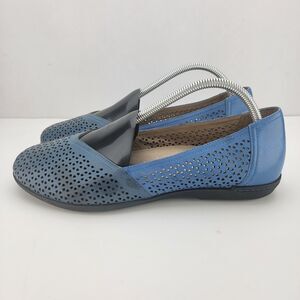 Dansko Womens Size 10.5 Blue Neely Perorated Leather Slip On Flat Shoes